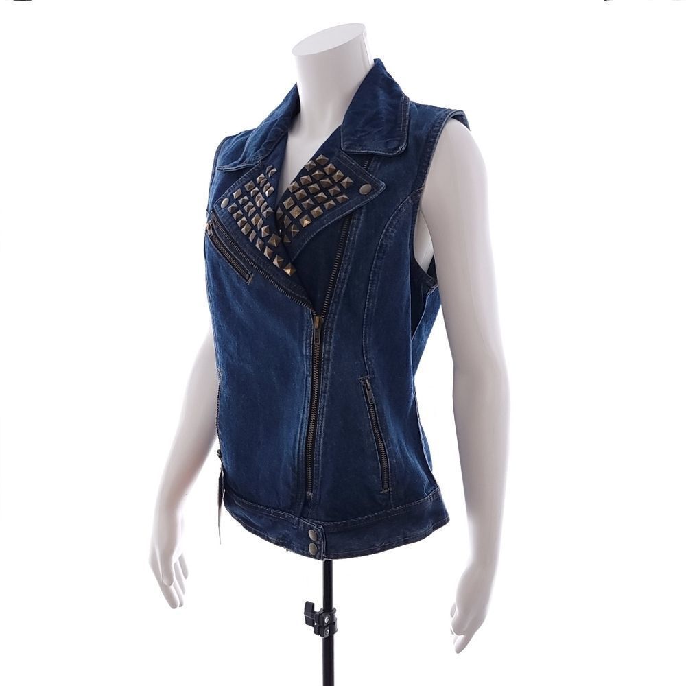 Milwaukee Leather MDL4030 Women's M Zipper Front Blue Denim Vest Studded Spikes